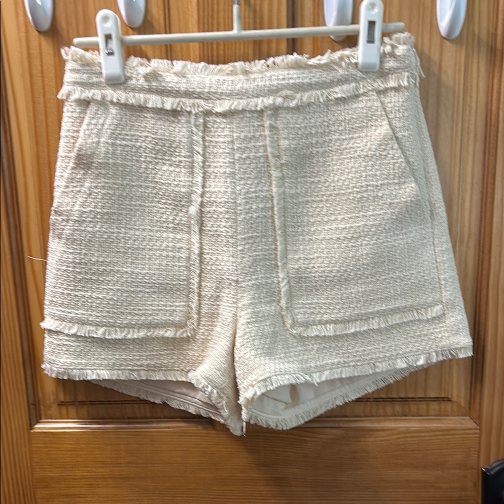 Elie Tahari Textured High Waist Tan Shorts